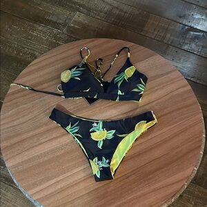 Zaful Black Bikini with Yellow Lemon Print